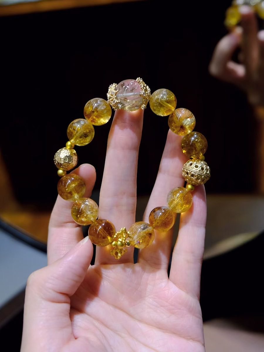 Rainbow Moonstone Bracelet with Rutilated Quartz