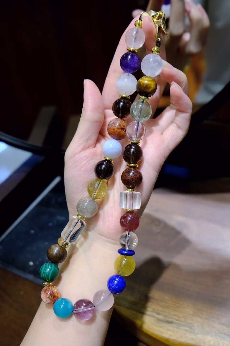 13-15mm 7 Chakra Balancing Necklace with Rose Quartz & Amethyst