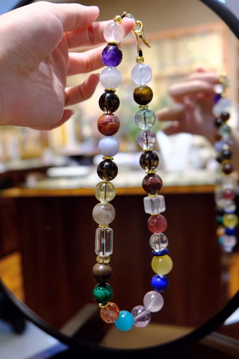 13-15mm 7 Chakra Balancing Necklace with Rose Quartz & Amethyst - Image 2
