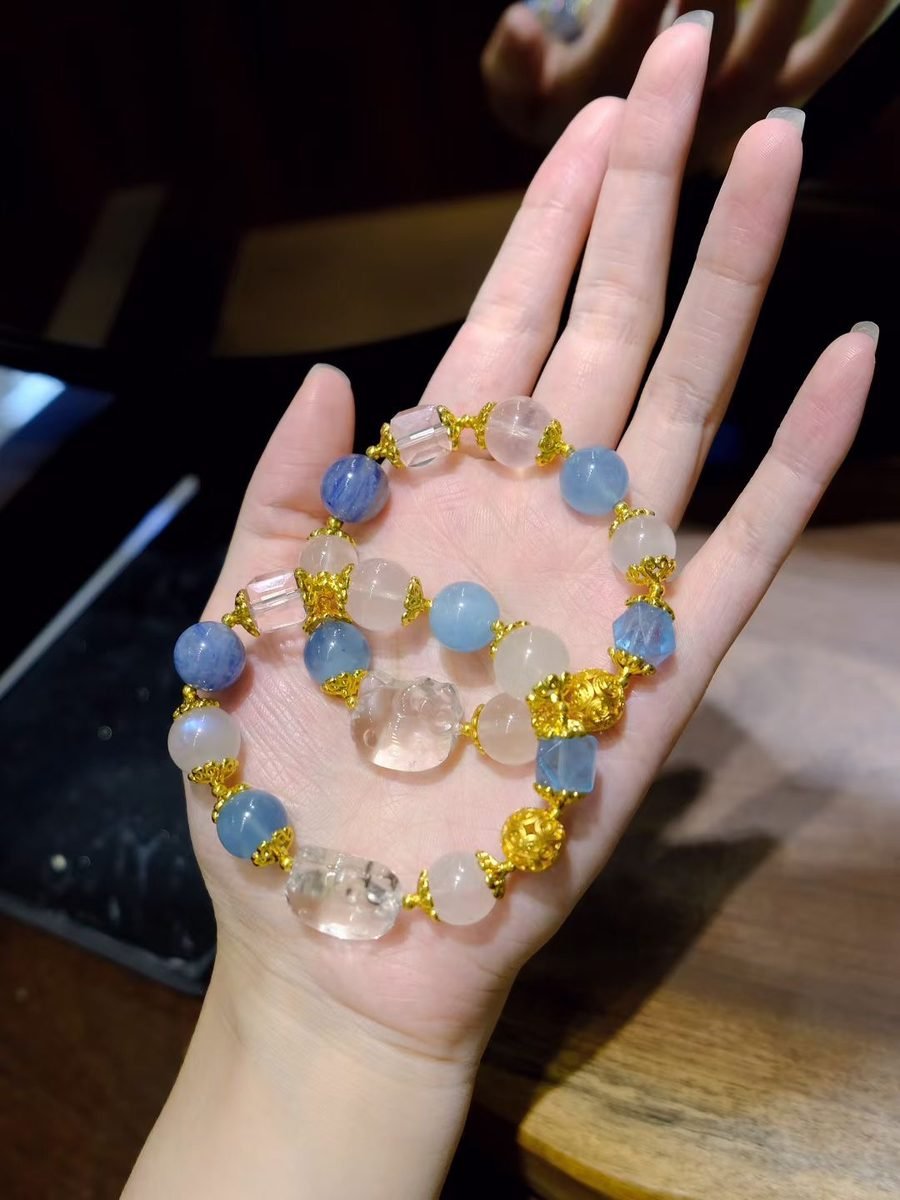 8-12mm 7 Chakra Balancing Bracelet with Rose Quartz & Clear Quartz