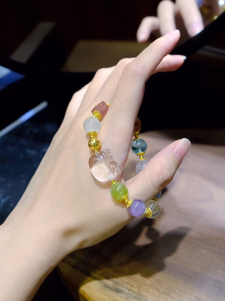 8-11mm 7 Chakra Balancing Bracelet with Rose Quartz & Amethyst - Image 2