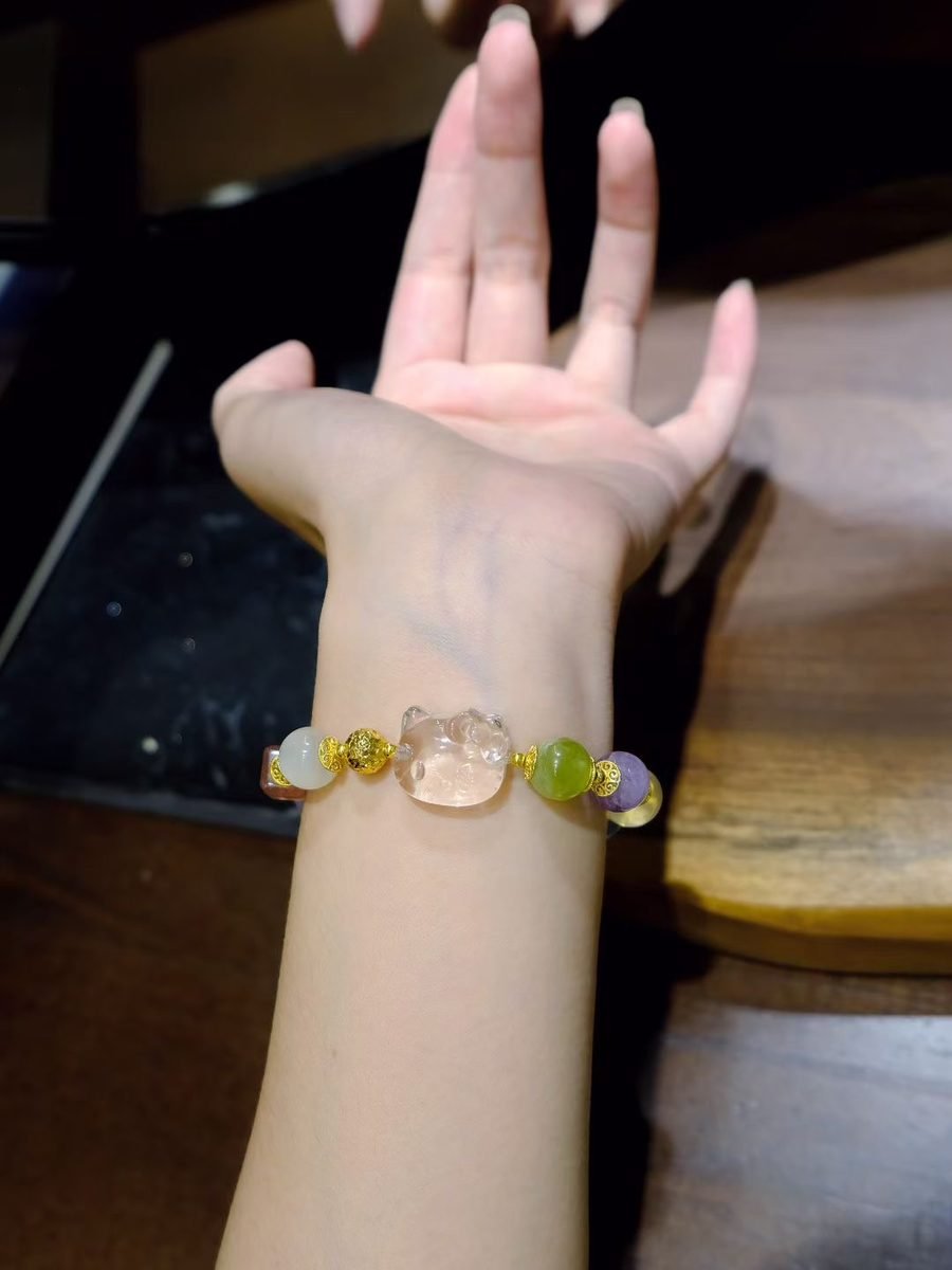 8-11mm 7 Chakra Balancing Bracelet with Rose Quartz & Amethyst - Image 3