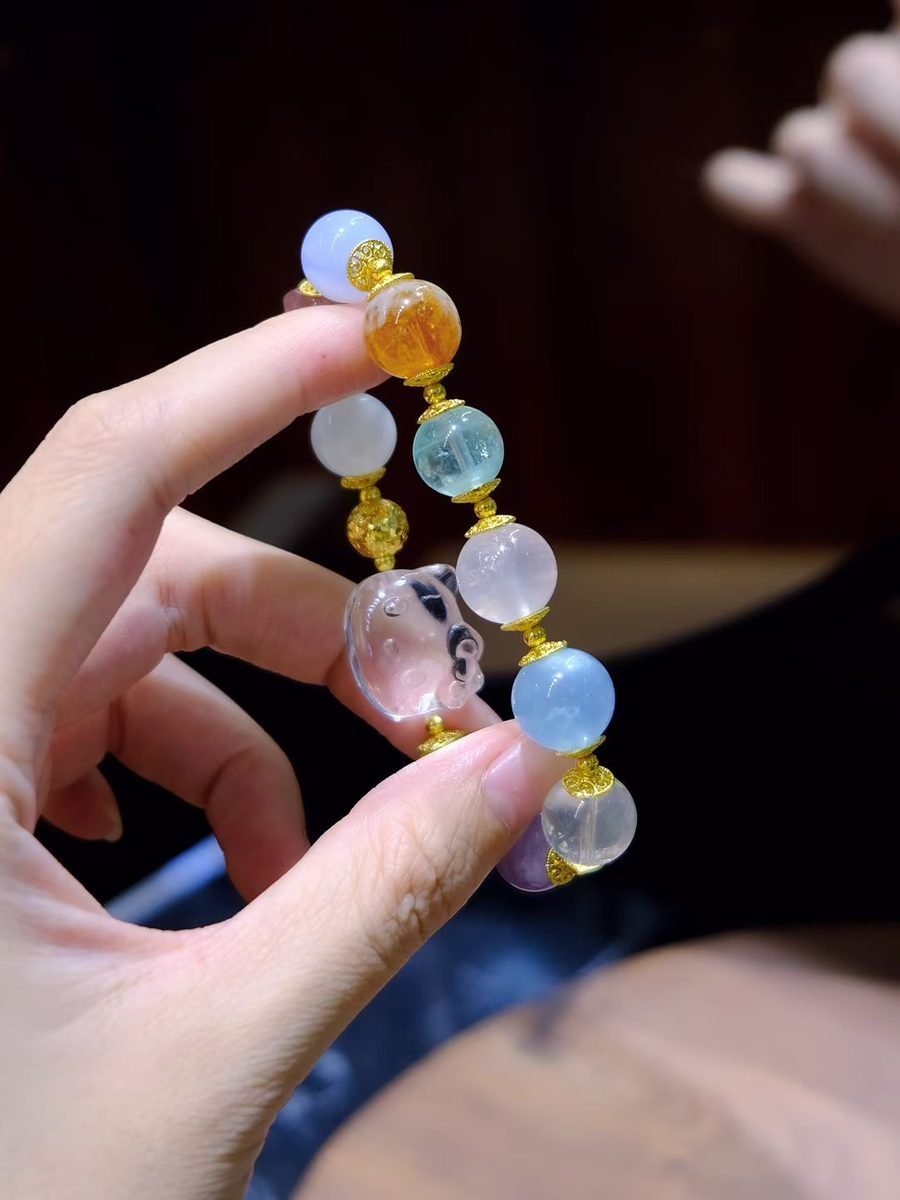 8-11mm 7 Chakra Balancing Bracelet with Rose Quartz & Amethyst - Image 4