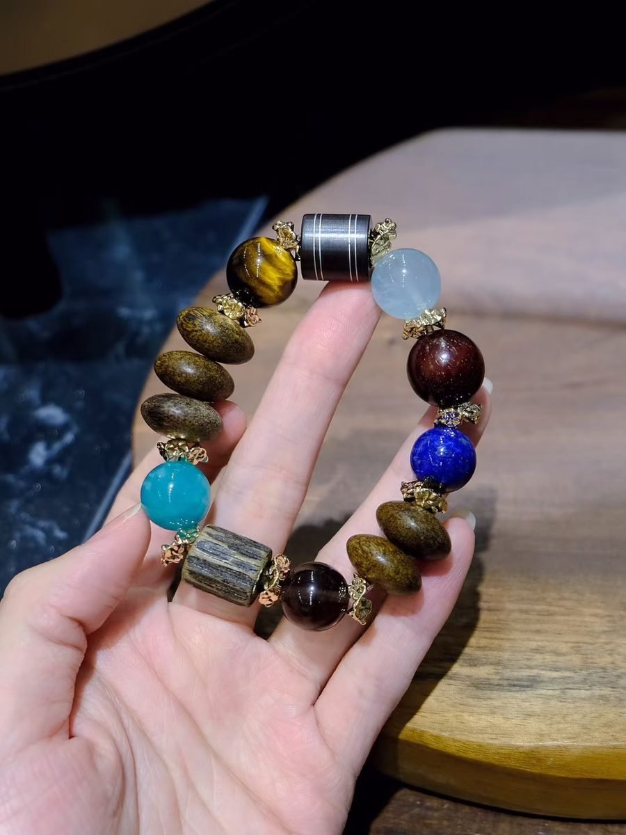 13mm 7 Chakra Balancing Bracelet with Smoky Quartz & Lapis Lazuli