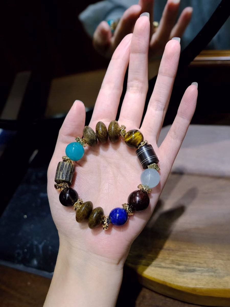 13mm 7 Chakra Balancing Bracelet with Smoky Quartz & Lapis Lazuli - Image 2