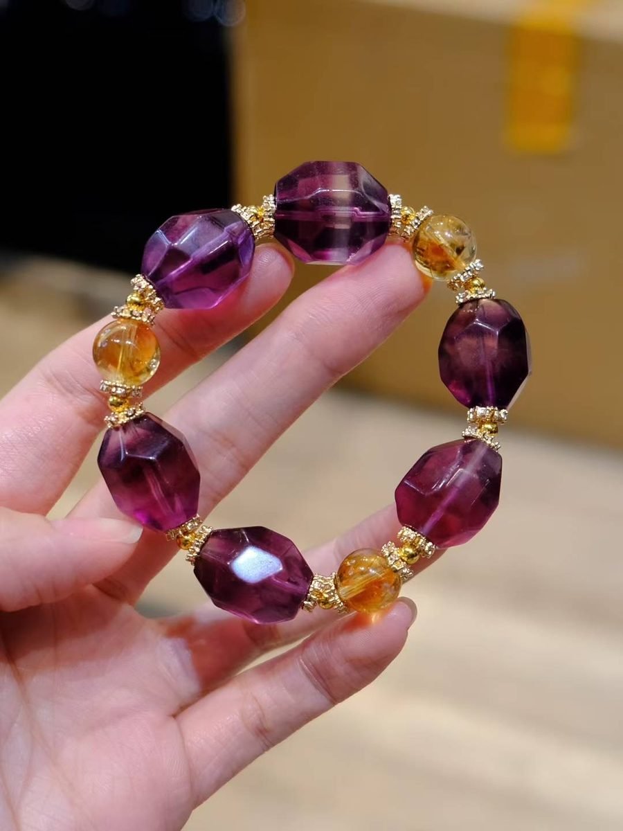 14mm Citrine Baroque Bracelet with Fluorite