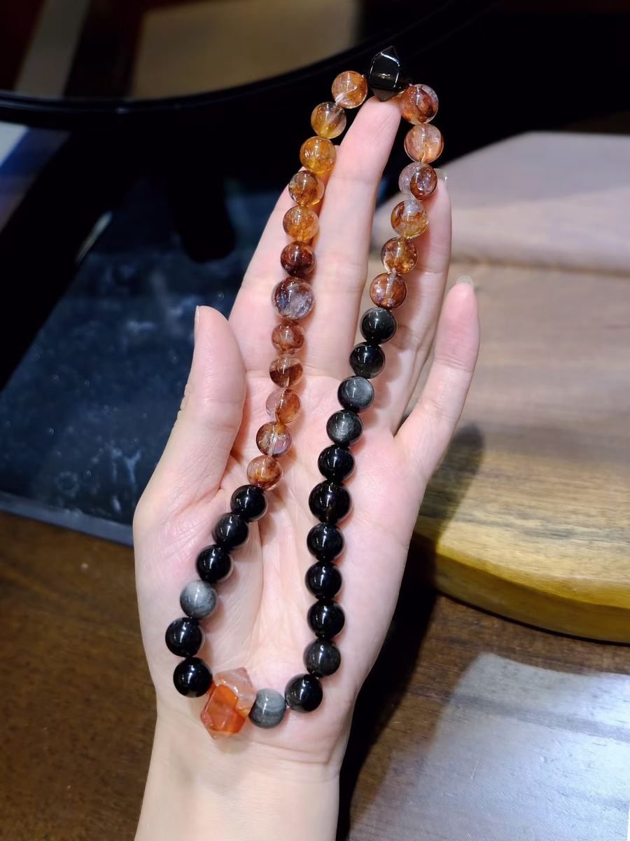 9mm Black Obsidian Bracelet with Smoky Quartz