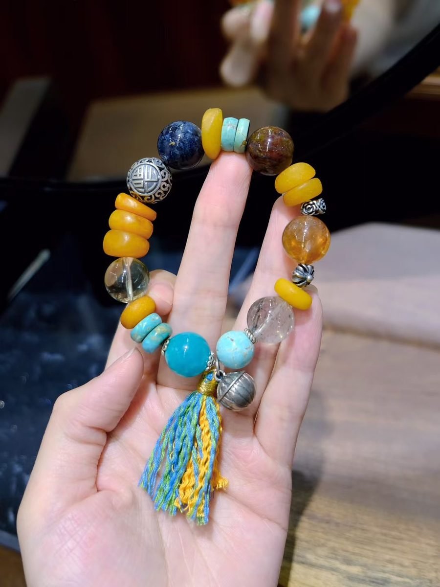 10-14mm 7 Chakra Balancing Bracelet with Citrine & Rutilated Quartz