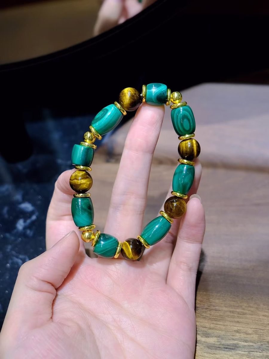 10mm Citrine Bracelet with Malachite & Tiger Eye