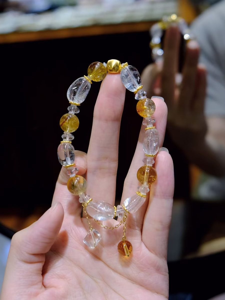 10mm Citrine Baroque Bracelet with Clear Quartz