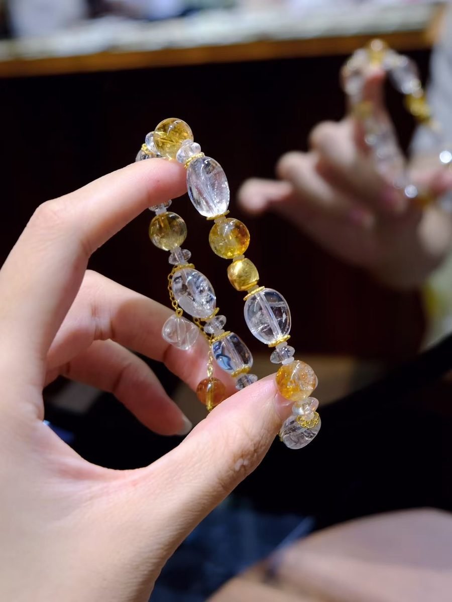 10mm Citrine Baroque Bracelet with Clear Quartz - Image 2