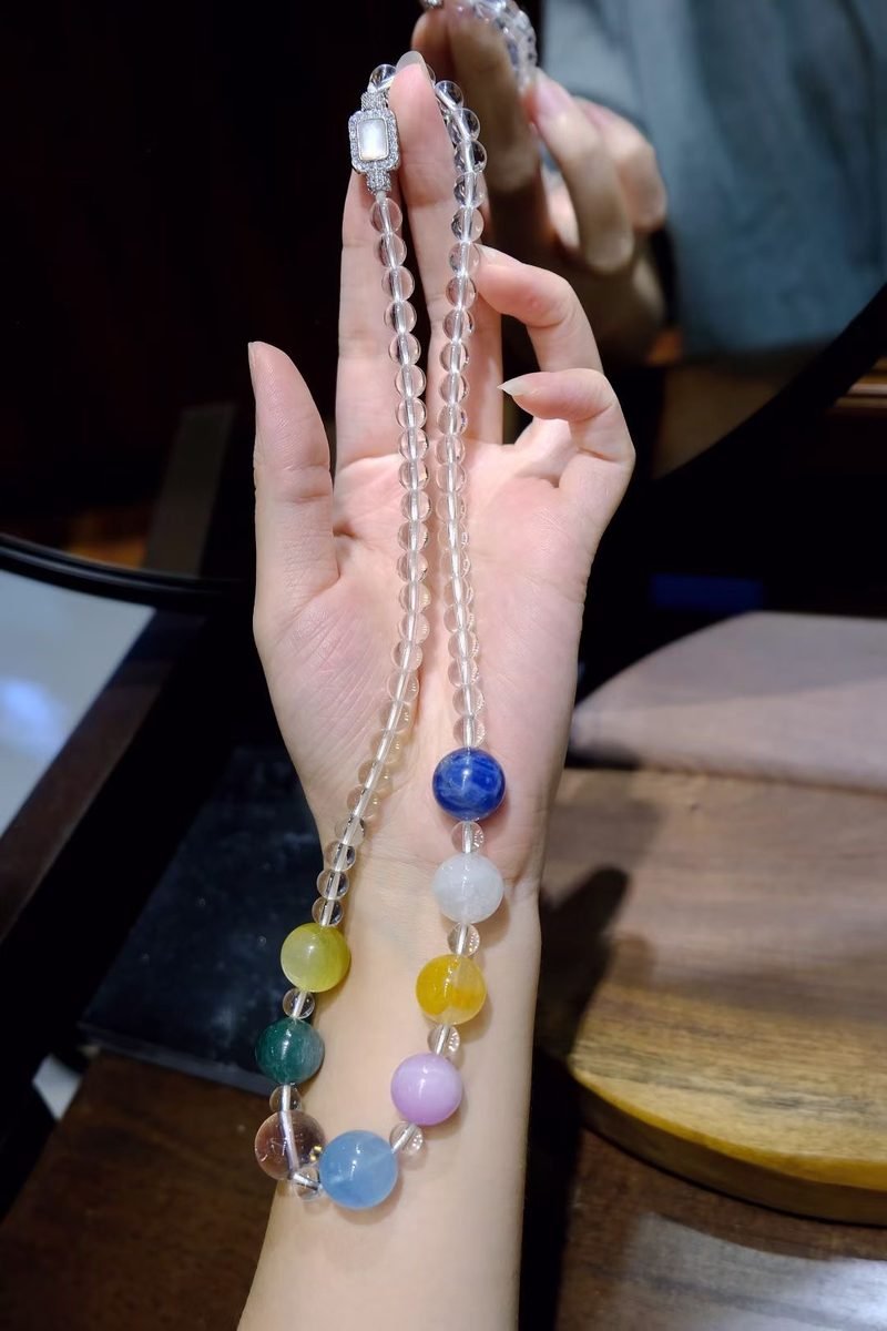 15mm 7 Chakra Balancing Necklace with Amethyst & Kunzite