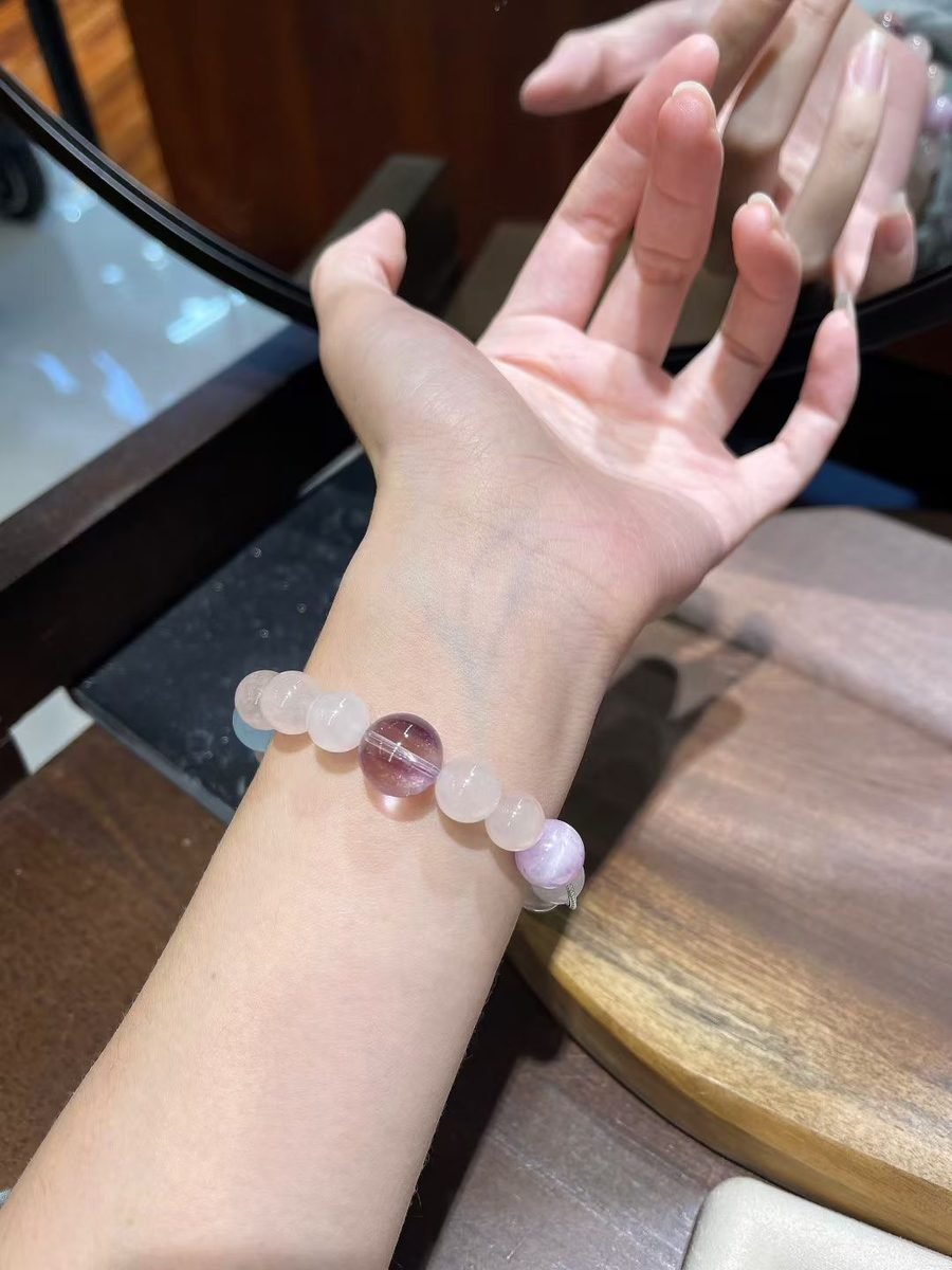 10mm Rose Quartz Bracelet with Kunzite & Aquamarine - Image 3