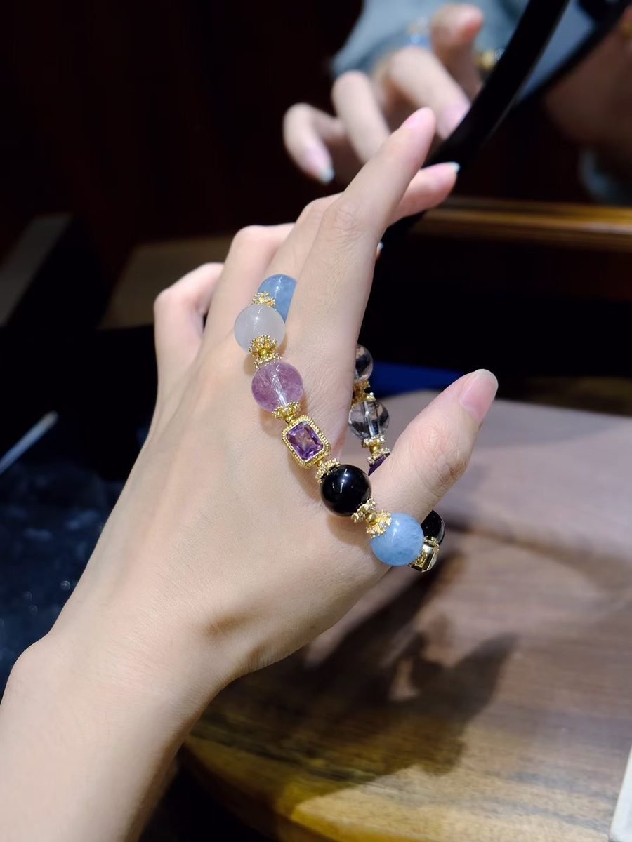 7 Chakra Balancing Bracelet with Amethyst & Rutilated Quartz — Ref. 01150 - Image 3