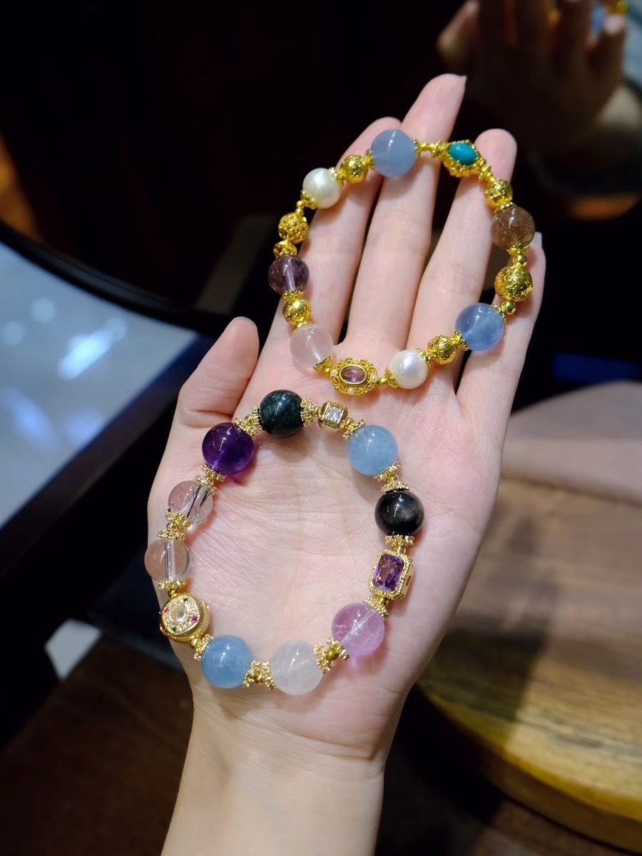 7 Chakra Balancing Bracelet with Amethyst & Rutilated Quartz — Ref. 01150 - Image 4