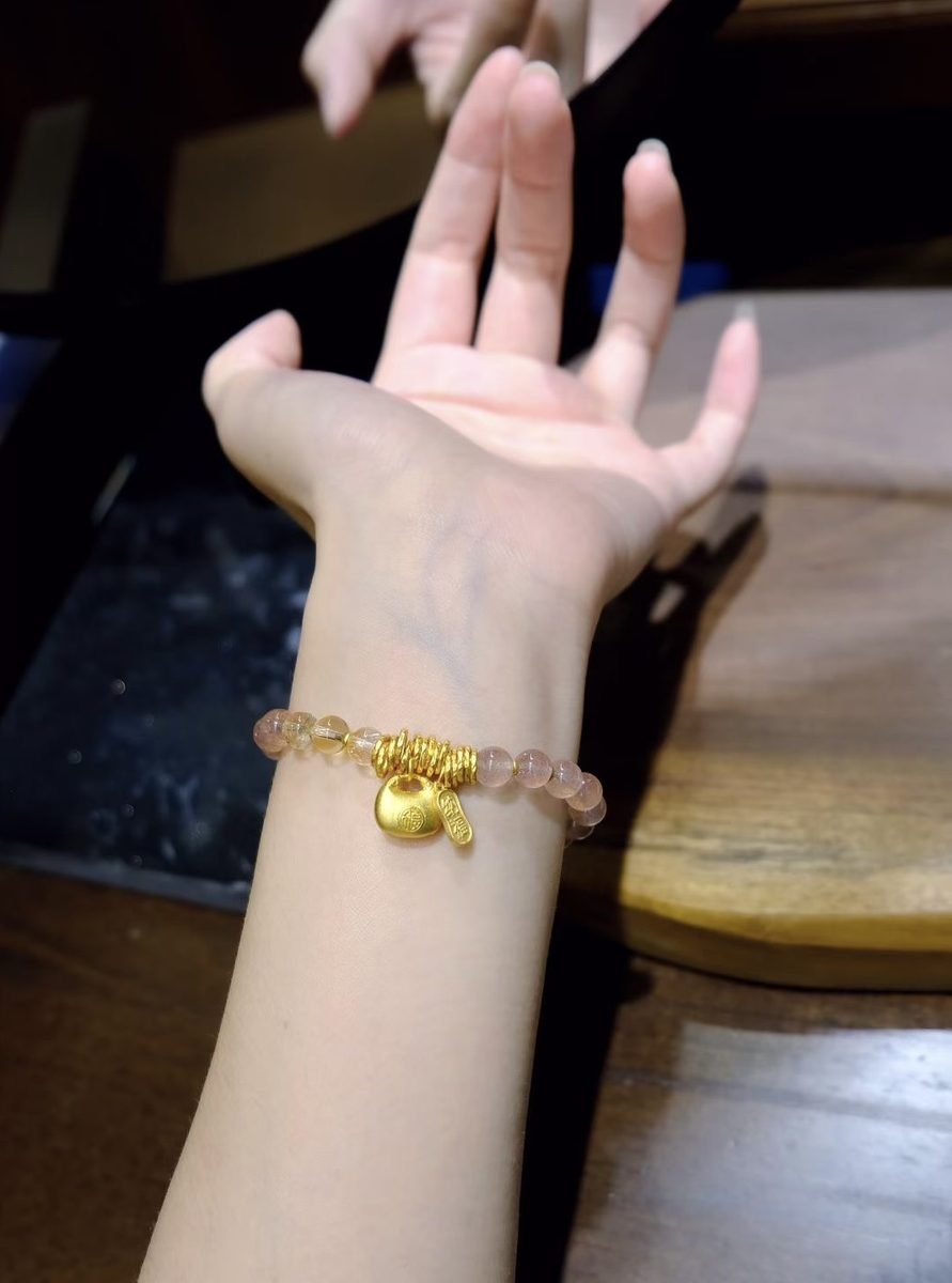 6mm Rose Quartz Bracelet with Citrine & Strawberry Quartz - Image 3