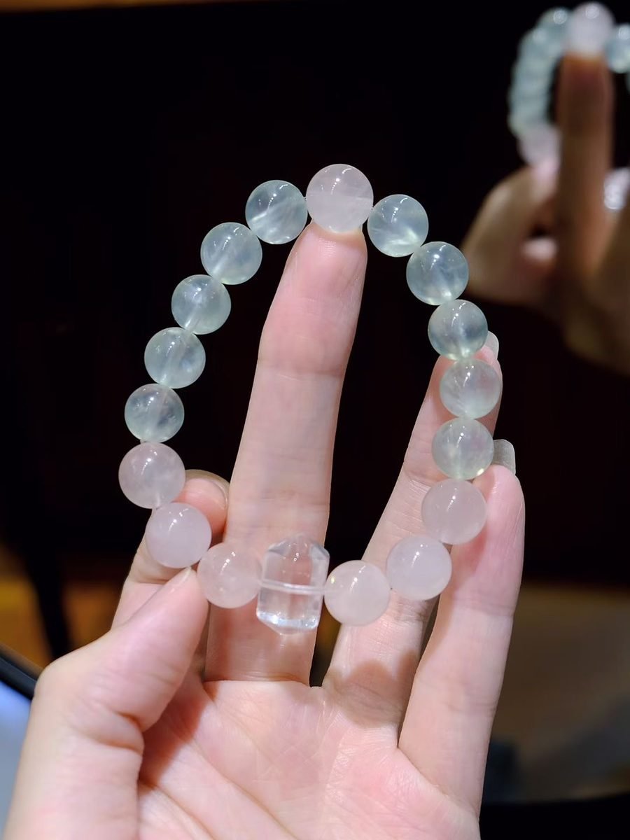 9mm Rose Quartz Bracelet with Clear Quartz & Prehnite
