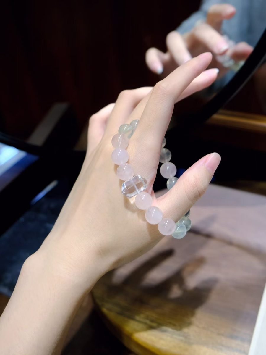 9mm Rose Quartz Bracelet with Clear Quartz & Prehnite - Image 2