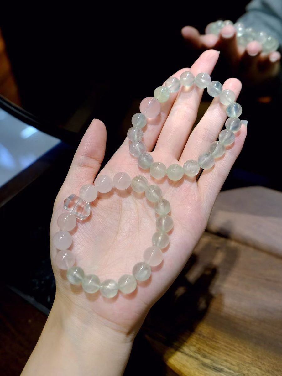 9mm Rose Quartz Bracelet with Clear Quartz & Prehnite - Image 4