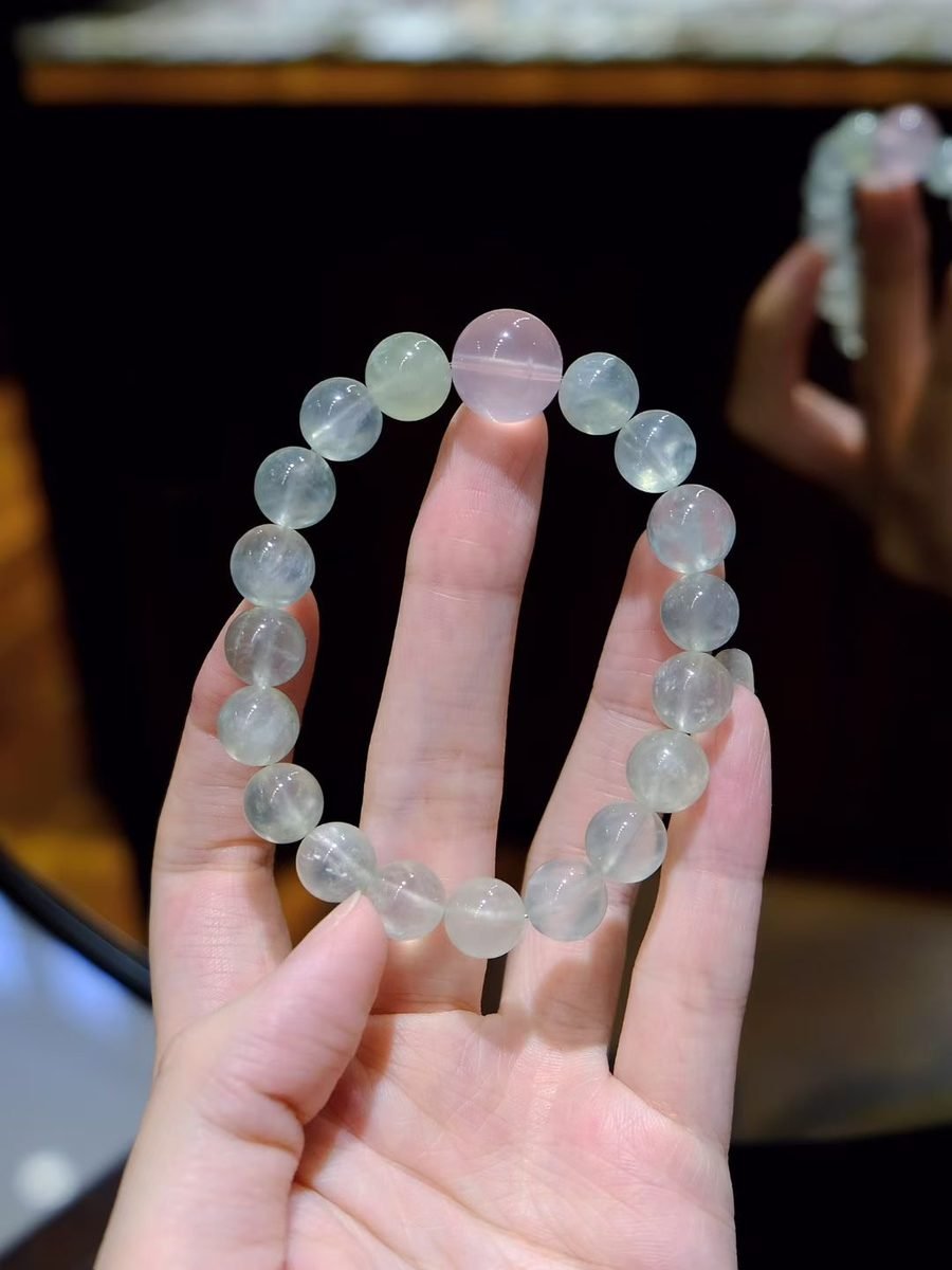 9mm Rose Quartz Bracelet with Prehnite