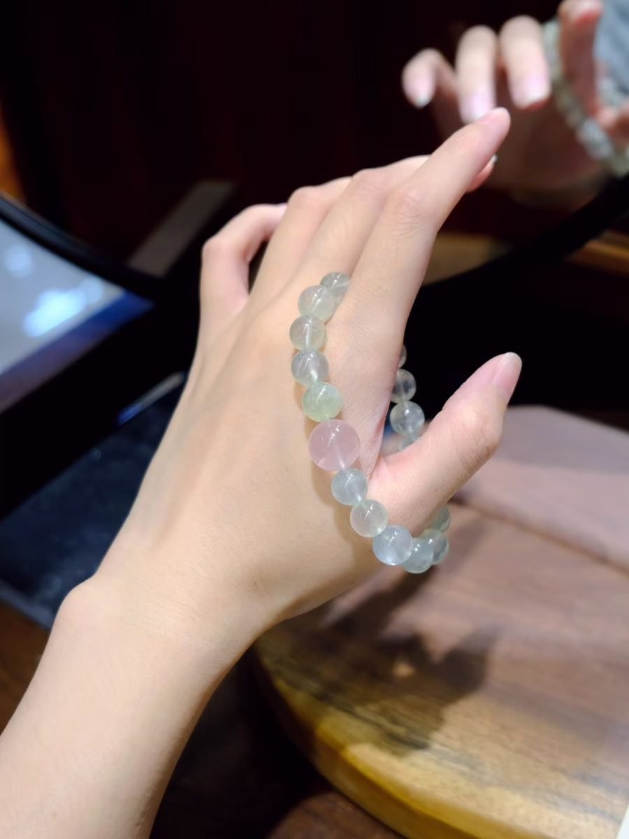 9mm Rose Quartz Bracelet with Prehnite - Image 2