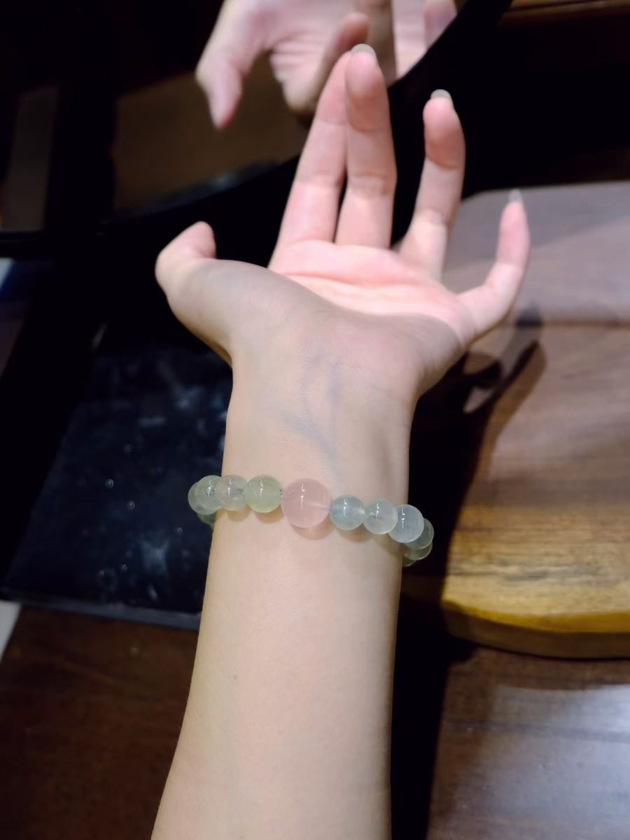 9mm Rose Quartz Bracelet with Prehnite - Image 4