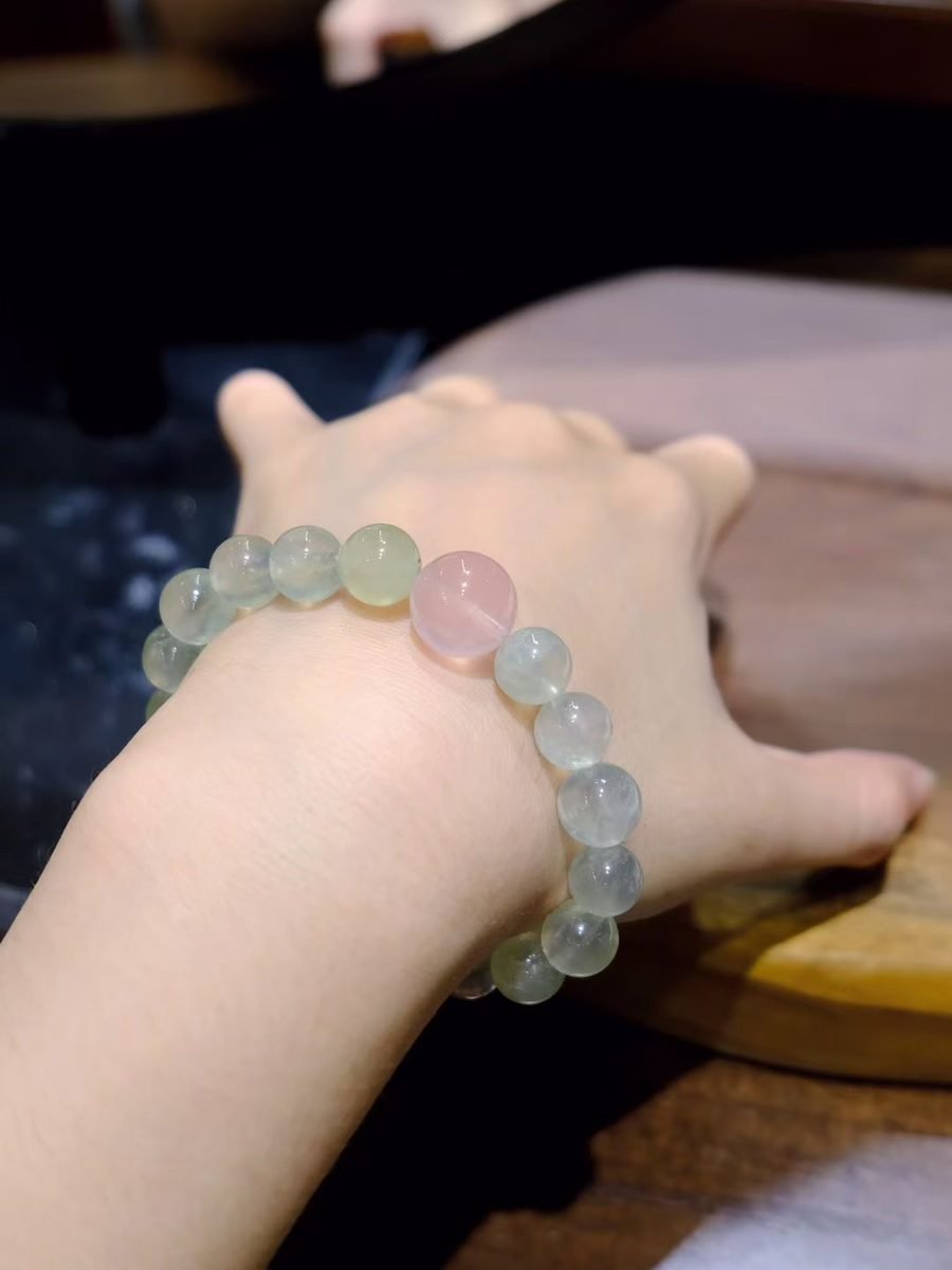 9mm Rose Quartz Bracelet with Prehnite - Image 5