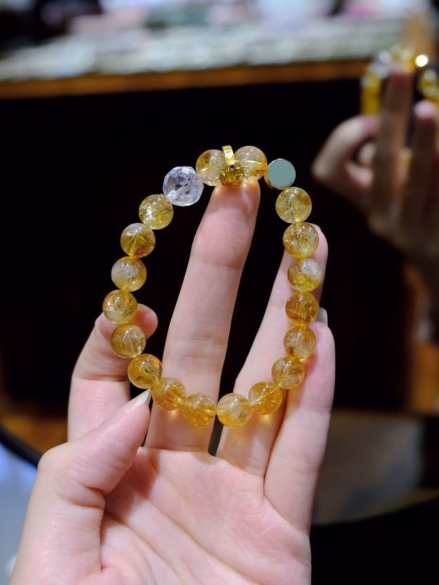 9mm Citrine Faceted Bracelet with Clear Quartz