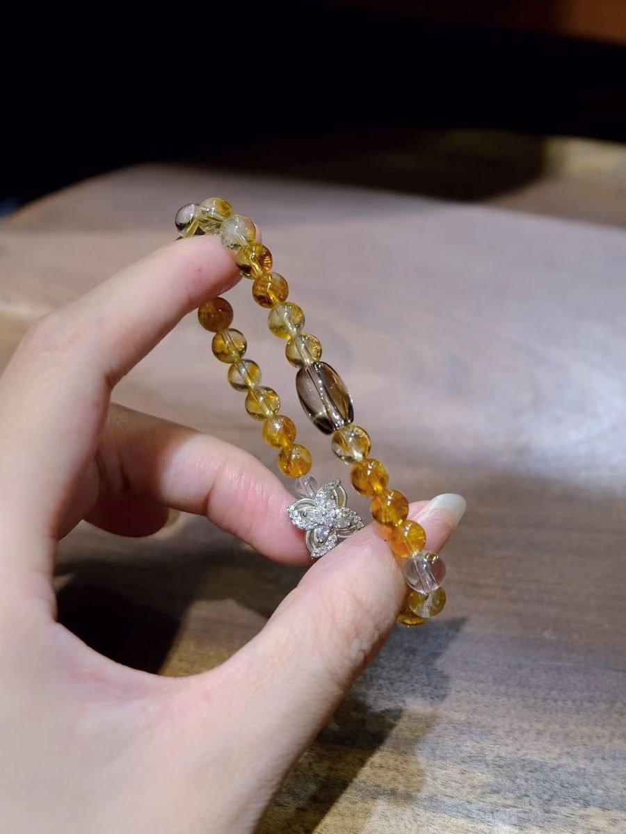 6mm Citrine Bracelet with Smoky Quartz & Clear Quartz - Image 2