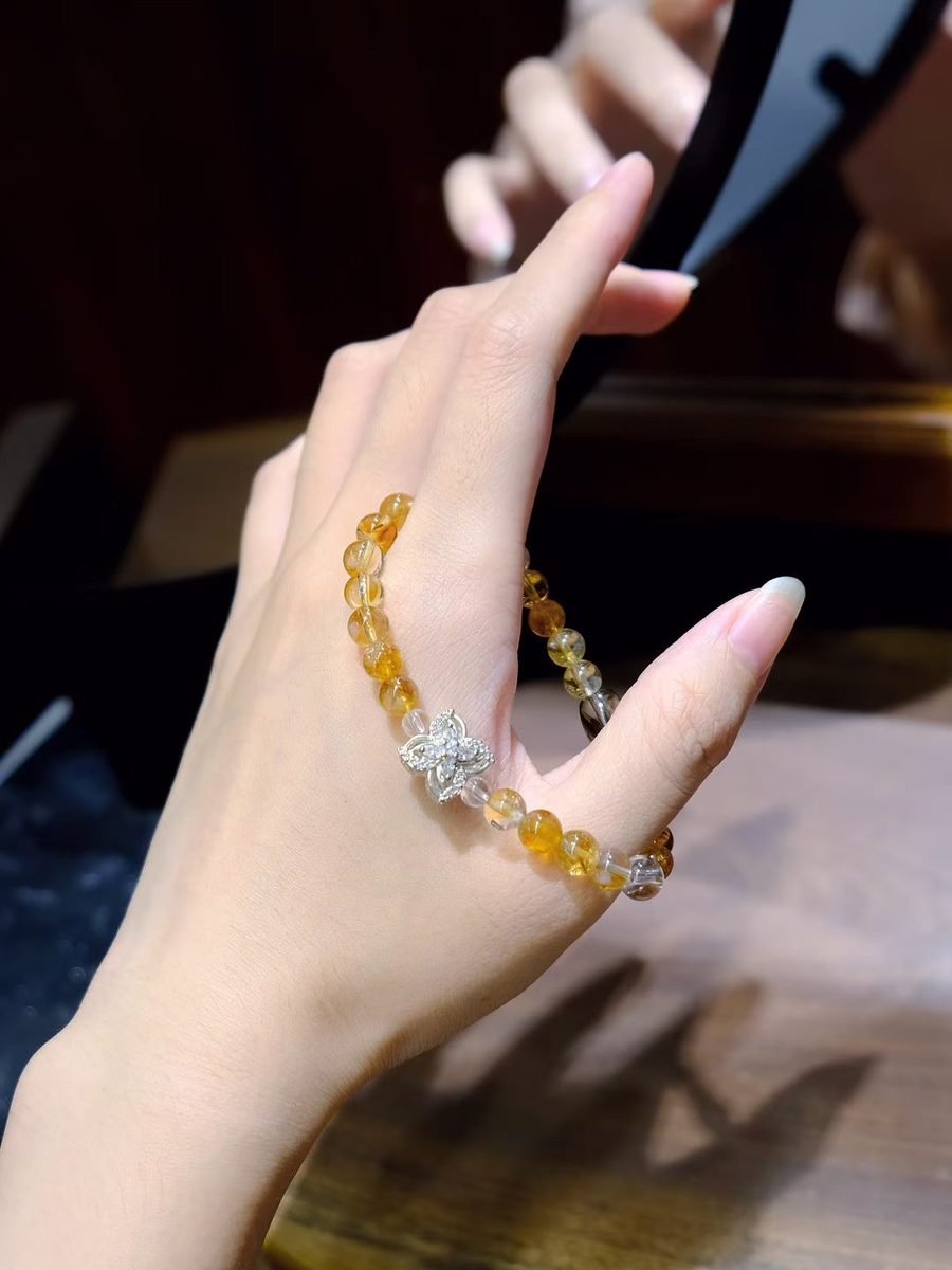 6mm Citrine Bracelet with Smoky Quartz & Clear Quartz - Image 3