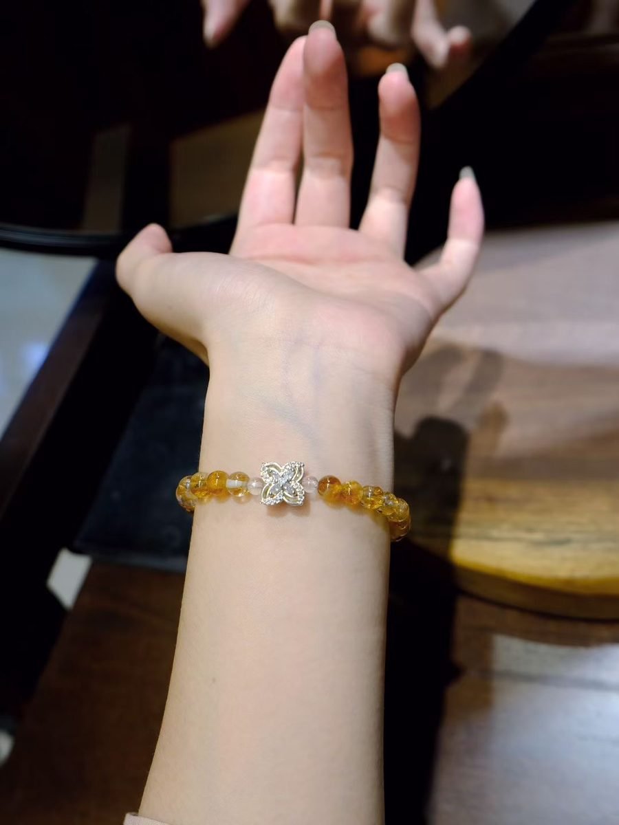 6mm Citrine Bracelet with Smoky Quartz & Clear Quartz - Image 4