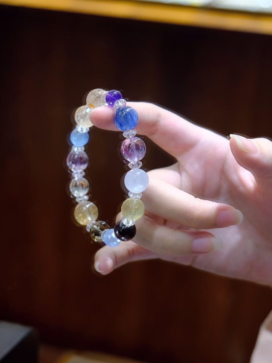 10mm 7 Chakra Balancing Bracelet with Clear Quartz — Ref. 01192