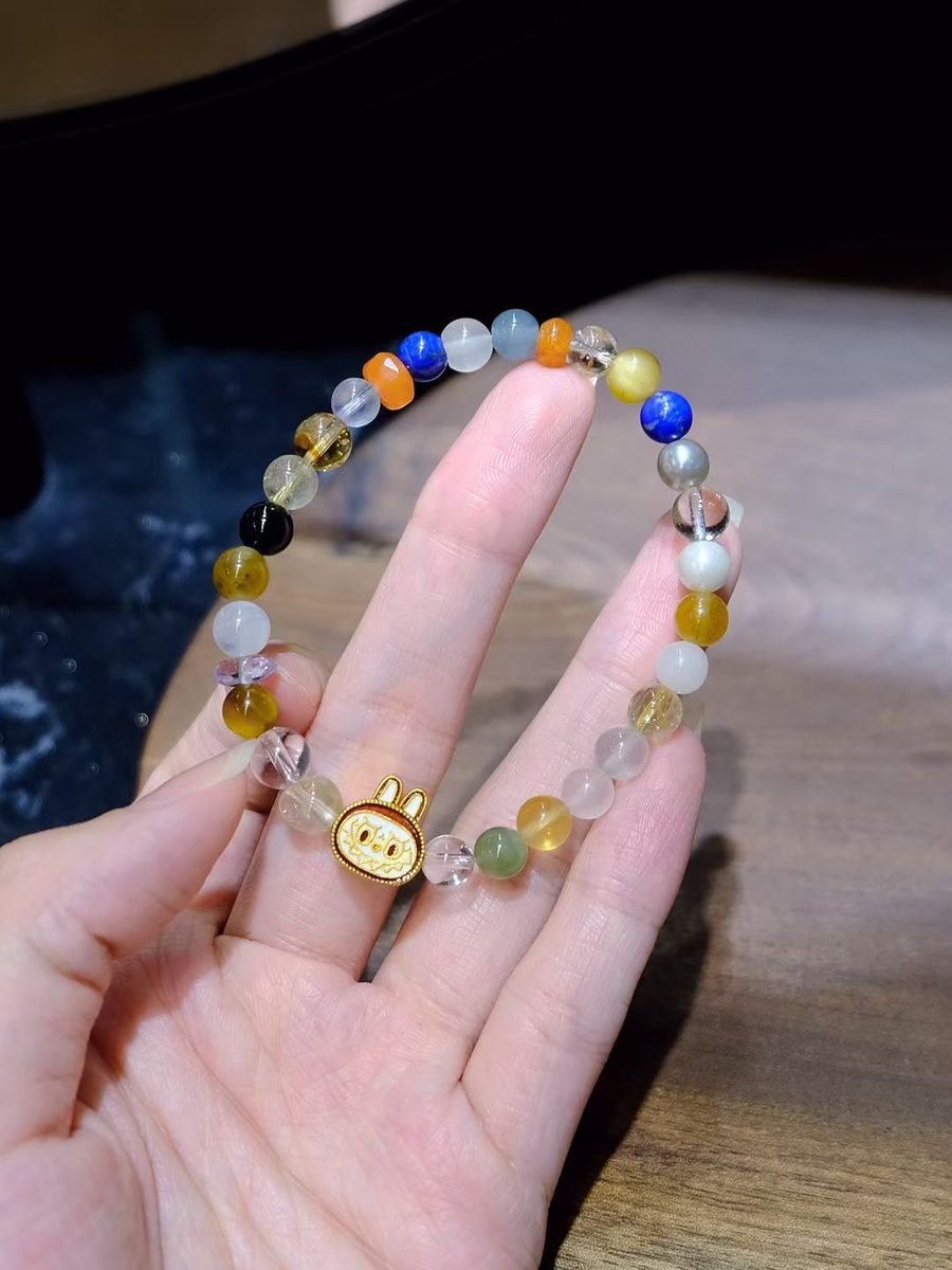 6mm 7 Chakra Balancing Bracelet with Black Obsidian & Clear Quartz