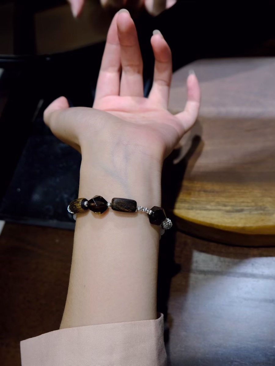 Rainbow Moonstone Bracelet with Smoky Quartz
