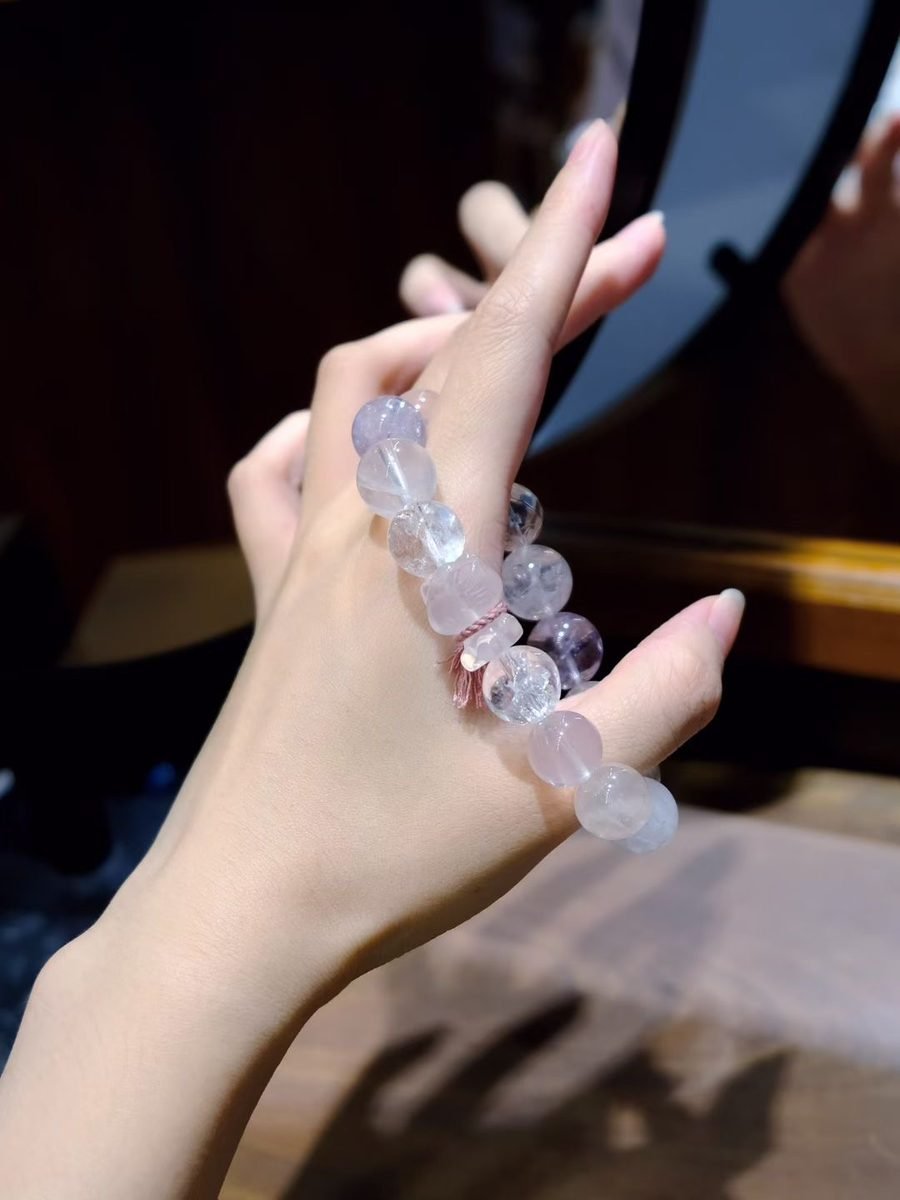 12-14mm Rose Quartz Bracelet with Amethyst - Image 2