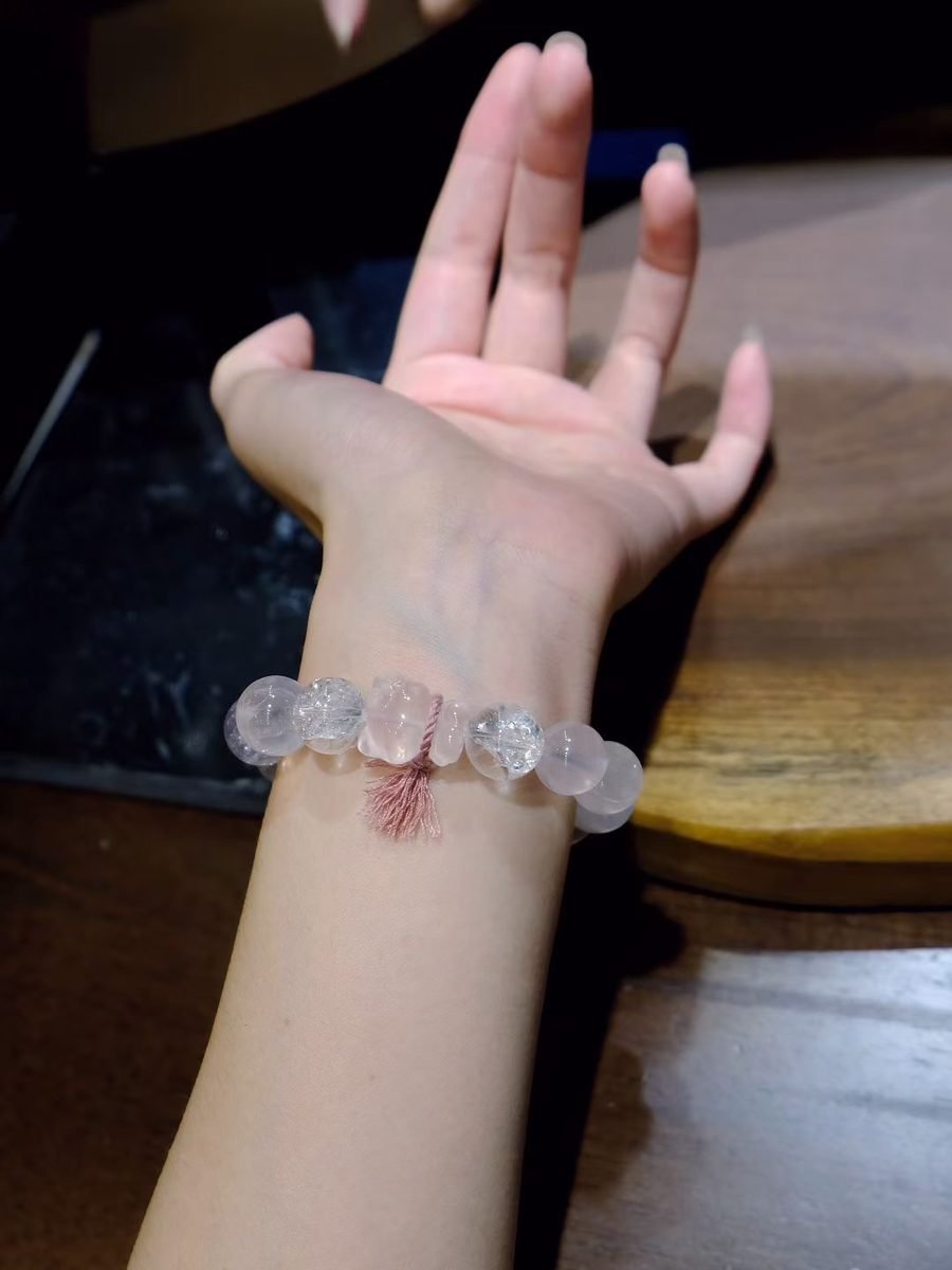 12-14mm Rose Quartz Bracelet with Amethyst - Image 3