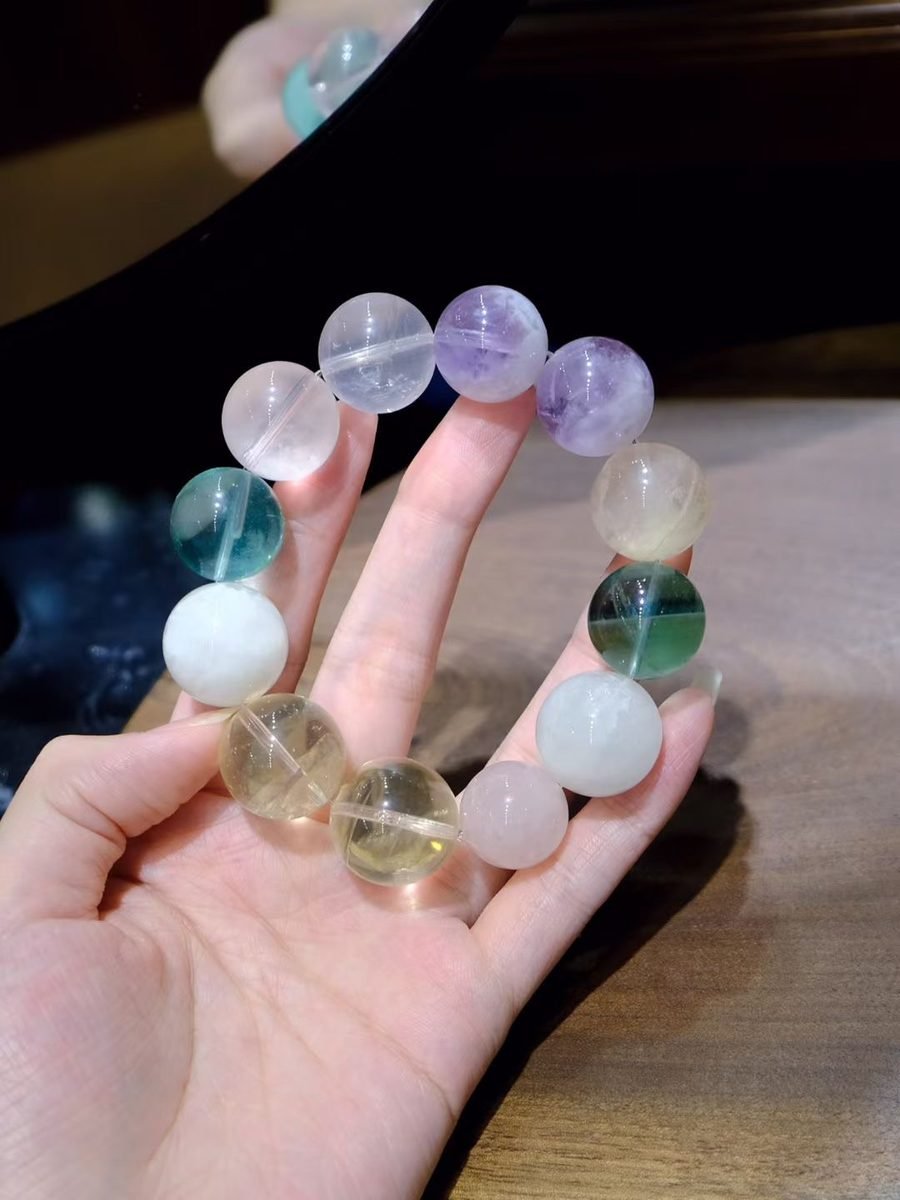 17-20mm 7 Chakra Balancing Bracelet with Rose Quartz & Amethyst
