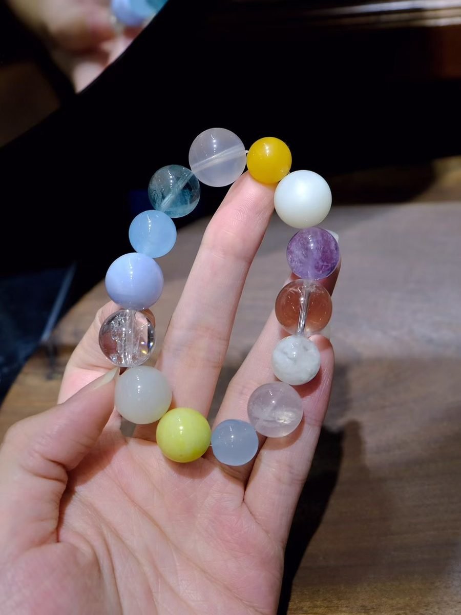 11-15mm 7 Chakra Balancing Bracelet with Amber & Aquamarine