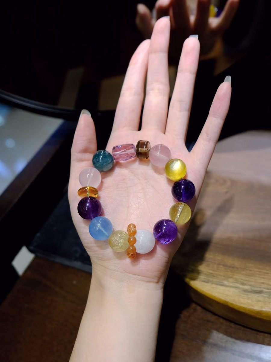 7 Chakra Balancing Faceted Bracelet with Amethyst & Citrine — Ref. 01214