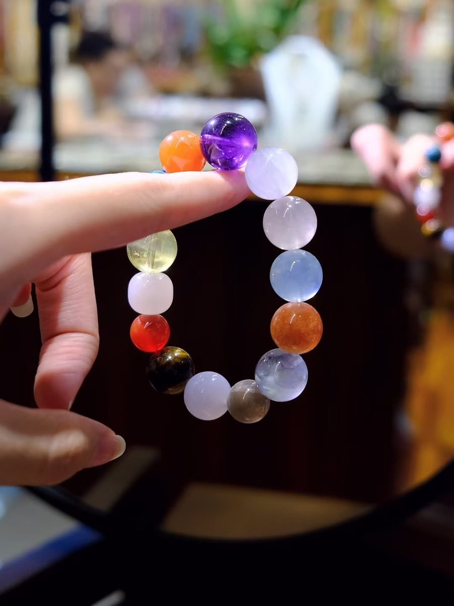 12-16mm 7 Chakra Balancing Bracelet with Amethyst & Citrine