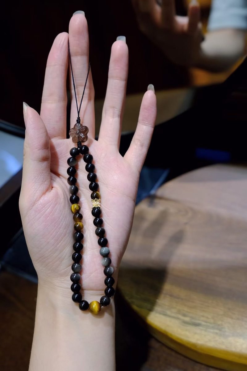6mm Black Obsidian Bracelet with Tiger Eye