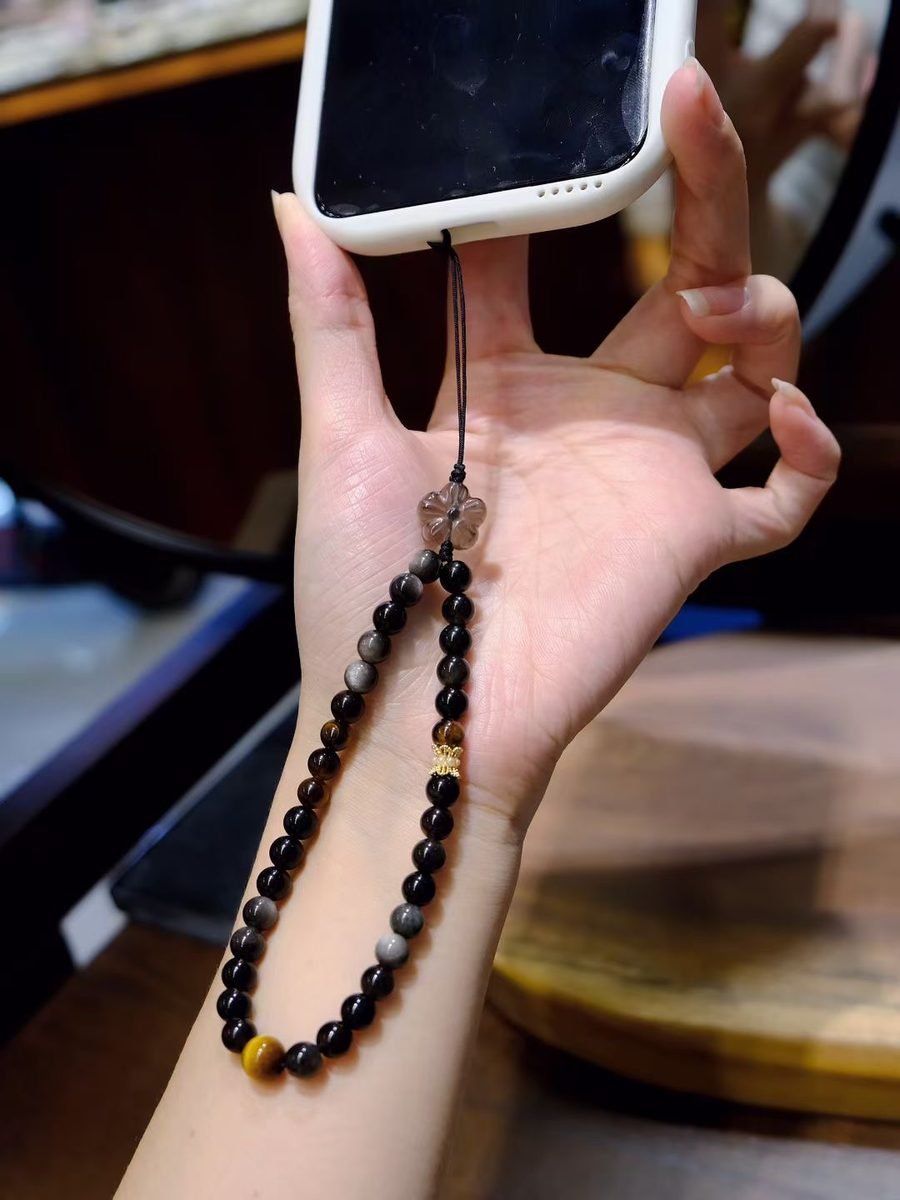 6mm Black Obsidian Bracelet with Tiger Eye - Image 3