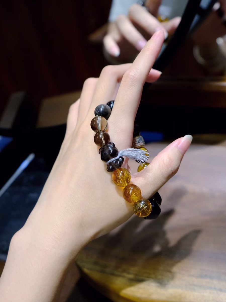12mm Citrine Bracelet with Smoky Quartz & Tiger Eye — Ref. 01229 - Image 2