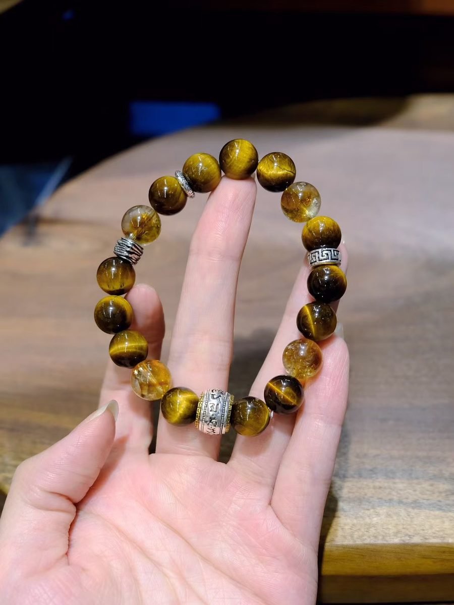 10mm Citrine Bracelet with Tiger Eye — Ref. 01235