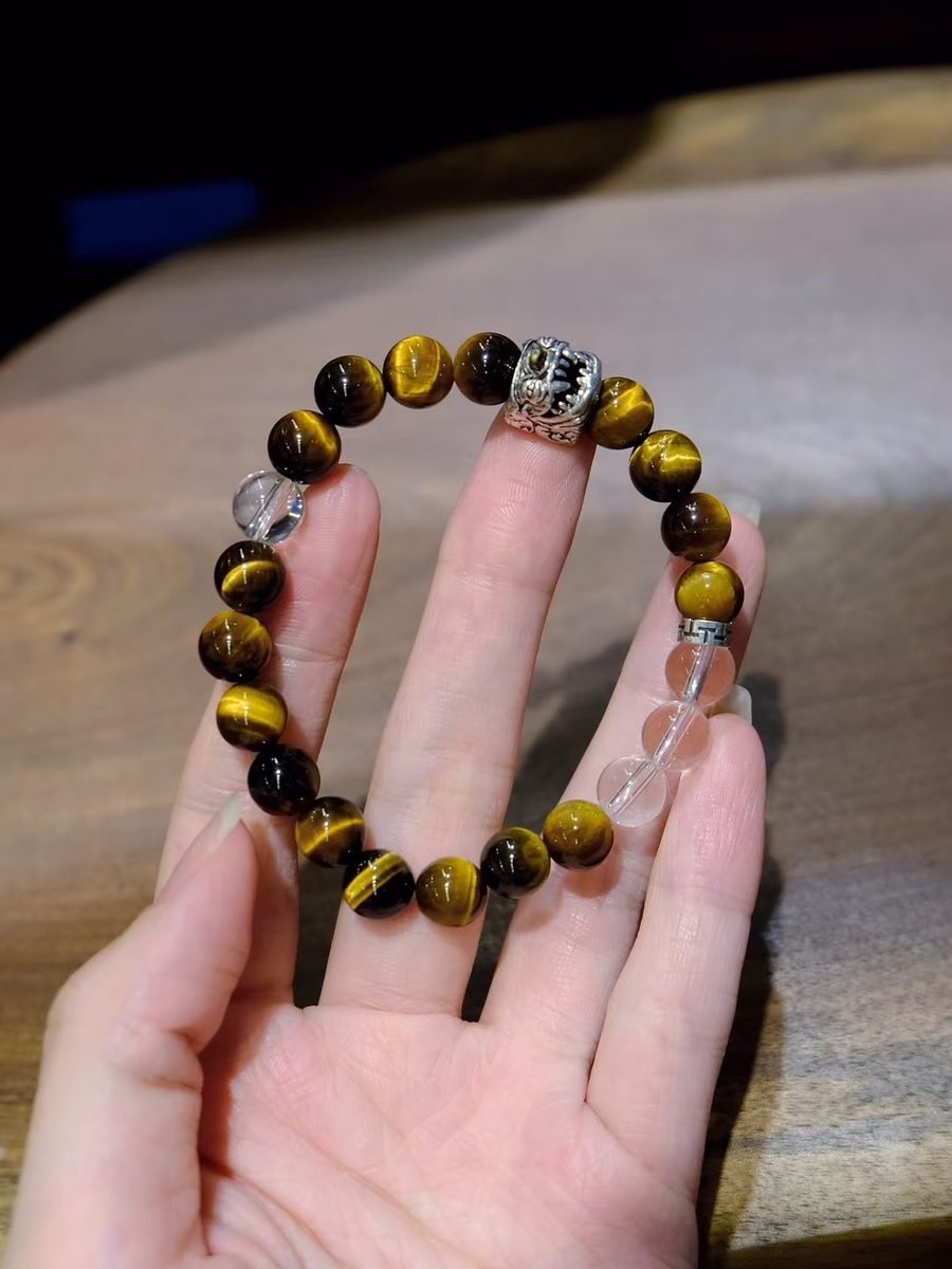 8mm Citrine Bracelet with Clear Quartz & Tiger Eye — Ref. 01236