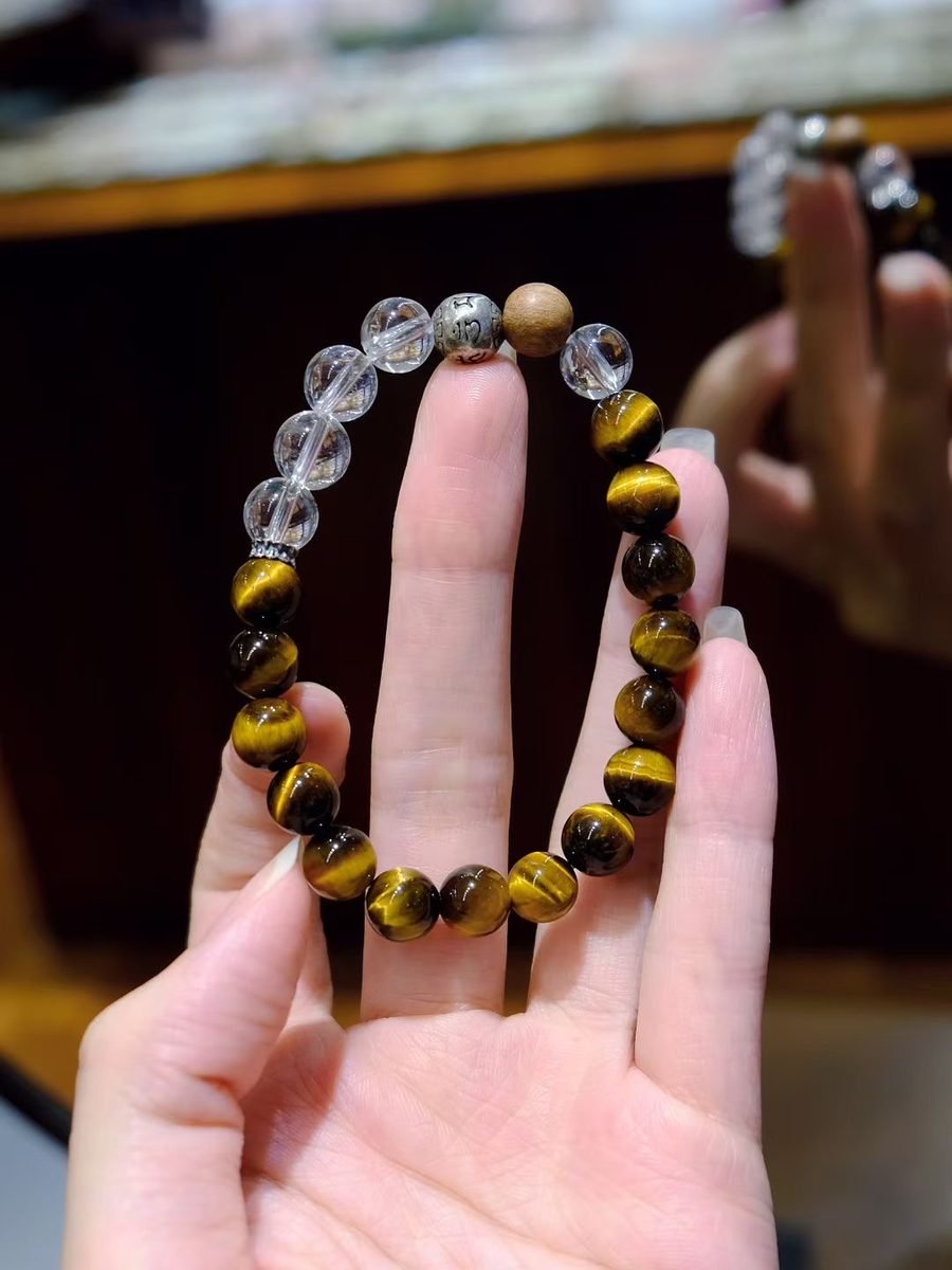 8mm Citrine Bracelet with Clear Quartz & Tiger Eye — Ref. 01242