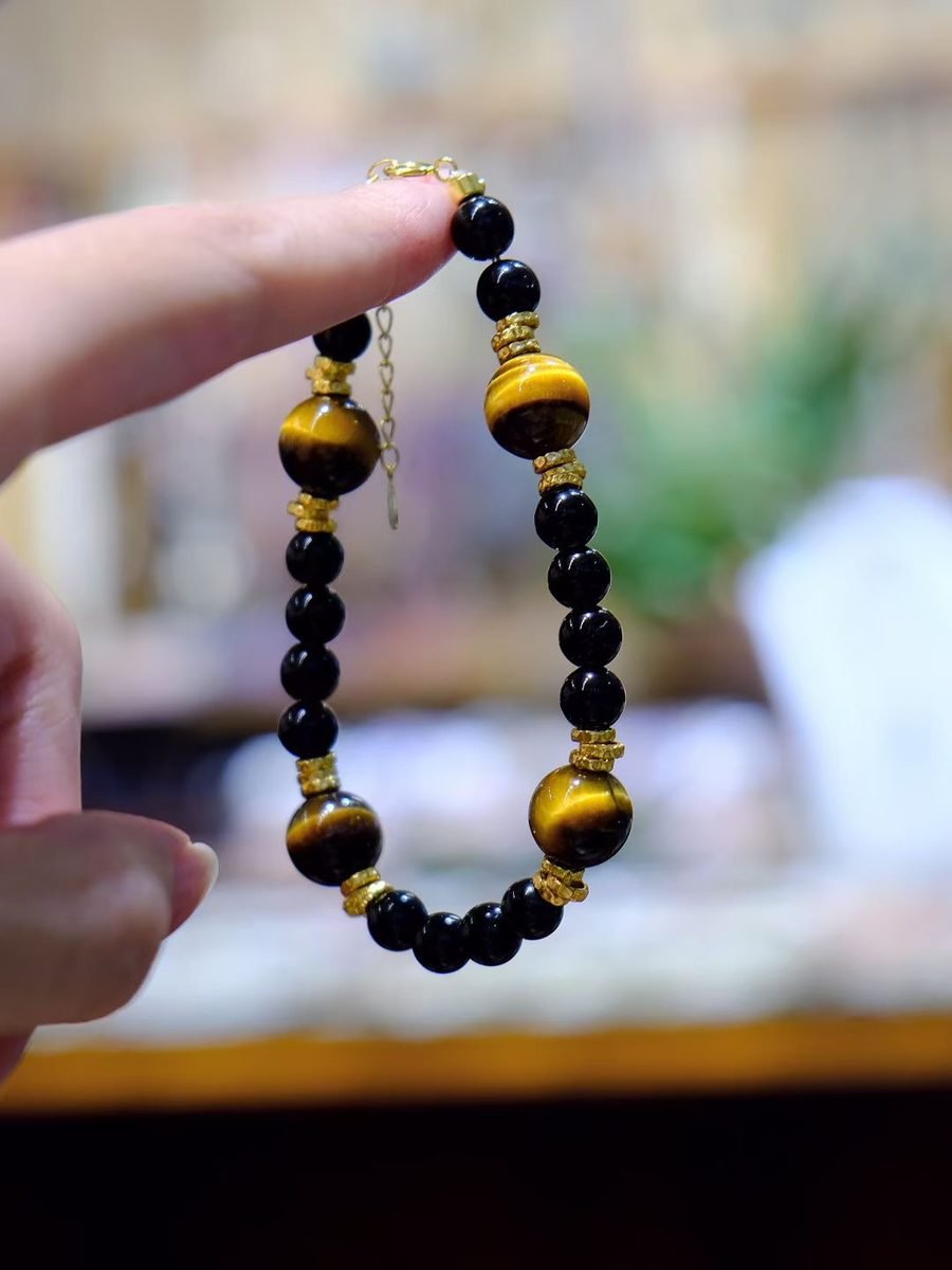 10mm Citrine Bracelet with Black Obsidian & Tiger Eye - Image 2