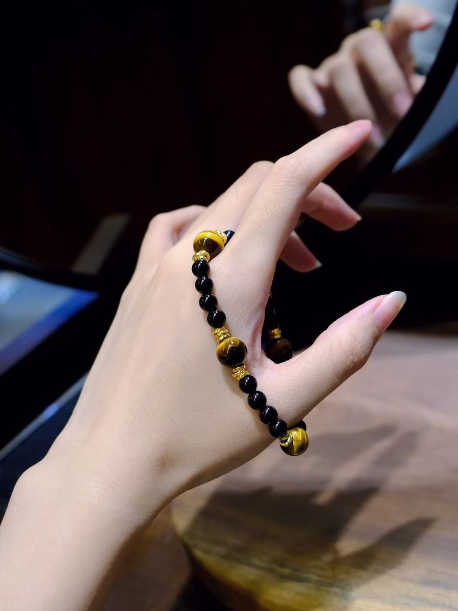 10mm Citrine Bracelet with Black Obsidian & Tiger Eye - Image 3