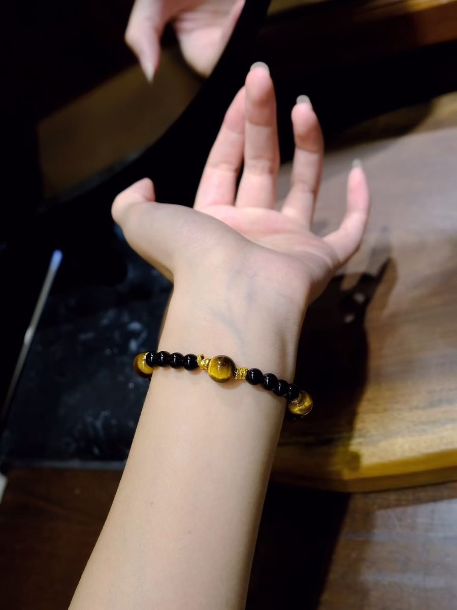 10mm Citrine Bracelet with Black Obsidian & Tiger Eye - Image 4