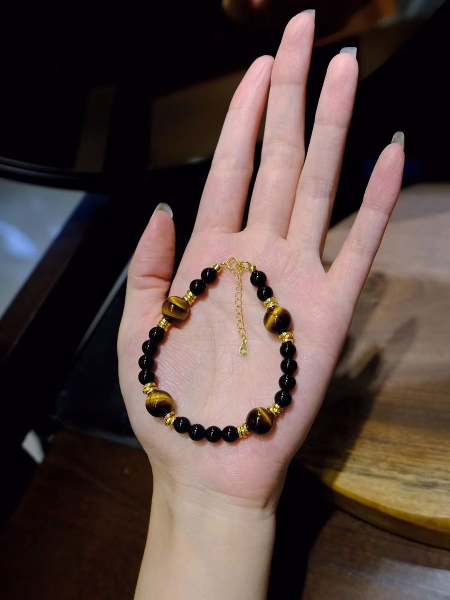 10mm Citrine Bracelet with Black Obsidian & Tiger Eye - Image 5